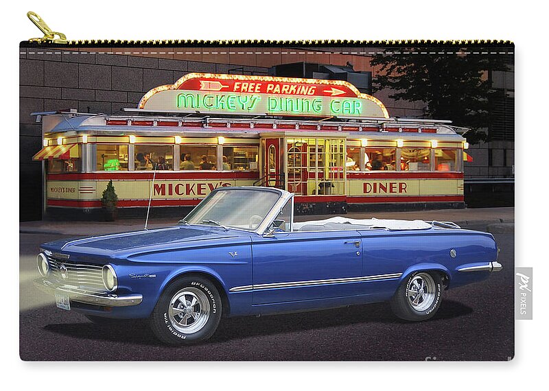 1964 Zip Pouch featuring the photograph 1964 Valiant At Mickey's Diner by Ron Long