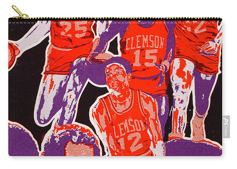 Clemson Basketball Zip Pouch featuring the mixed media 1978 Clemson Basketball Art by Row One Brand