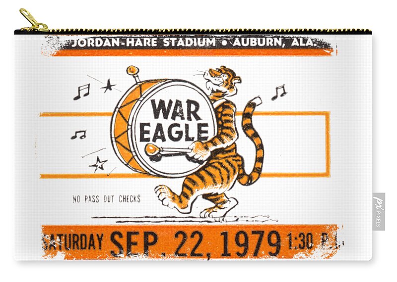 Auburn Zip Pouch featuring the mixed media 1979 Auburn Tiger Football Ticket Art by Row One Brand