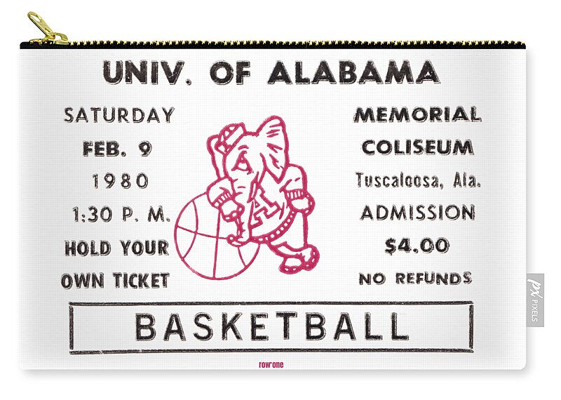 Alabama Zip Pouch featuring the mixed media 1980 Alabama Basketball Ticket Stub Art by Row One Brand