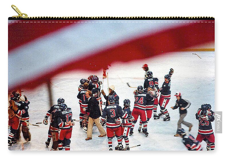 Hockey Carry-all Pouch featuring the photograph 1980 Olympic Hockey Miracle On Ice Team by Russ Considine
