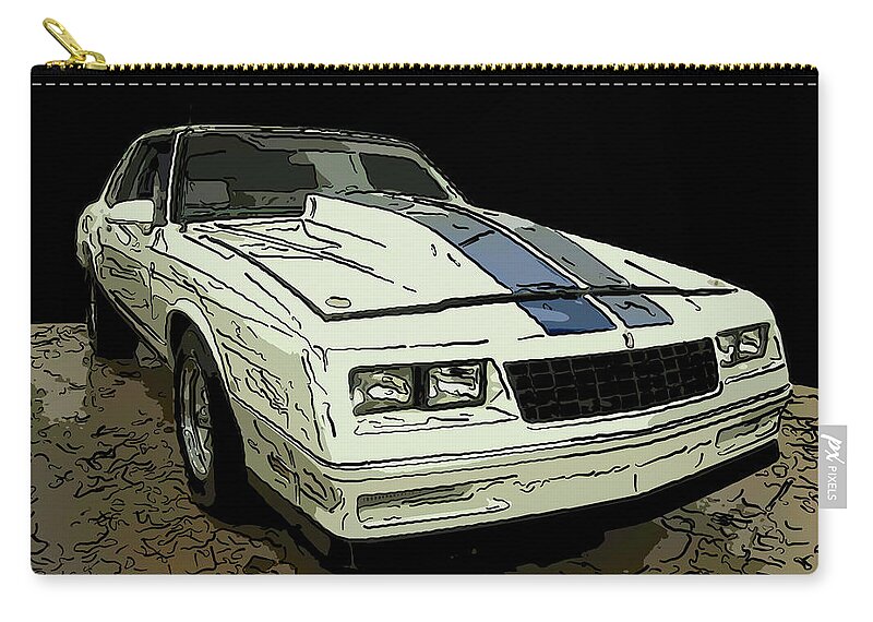 1988 Chevy Monte Carlo Zip Pouch featuring the drawing 1988 Chevy Monte Carlo digital drawing by Flees Photos
