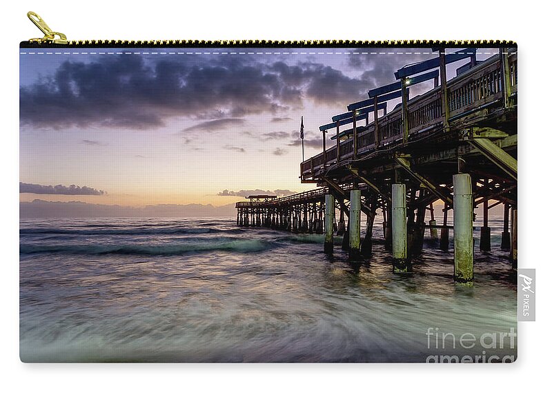 Cocoa Beach Zip Pouch featuring the photograph 1st Dawn Cocoa Pier by Jennifer White