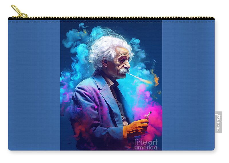 Albert Einstein Surreal Cinematic Minimalistic Art Zip Pouch featuring the painting Albert einstein Surreal Cinematic Minimalistic  by Asar Studios #2 by Celestial Images