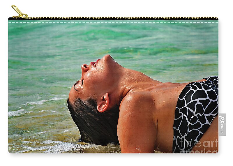 Woman Zip Pouch featuring the photograph Beautiful woman in the sea #2 by Jelena Jovanovic