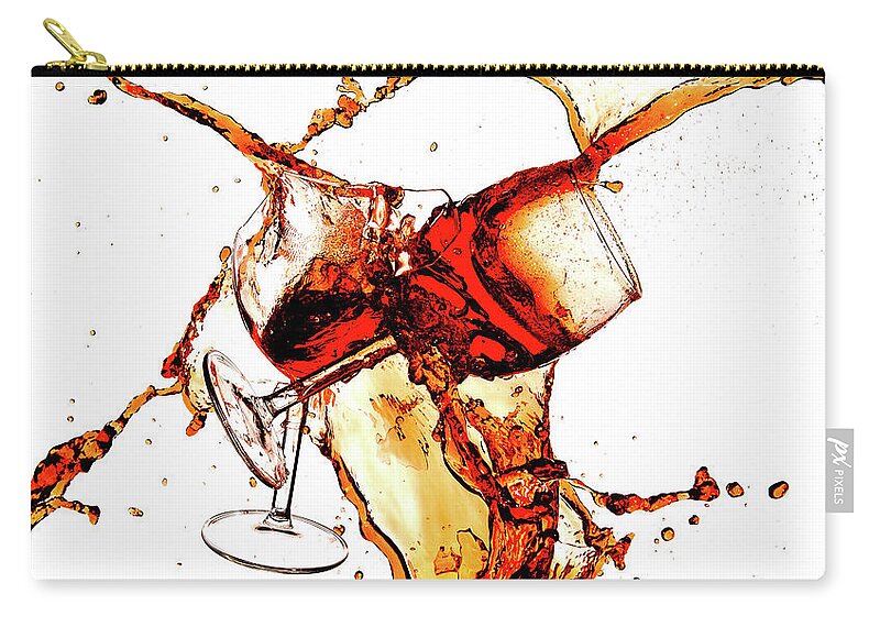 Damaged Zip Pouch featuring the photograph Broken wine glasses with wine splashes on a white background by Michalakis Ppalis