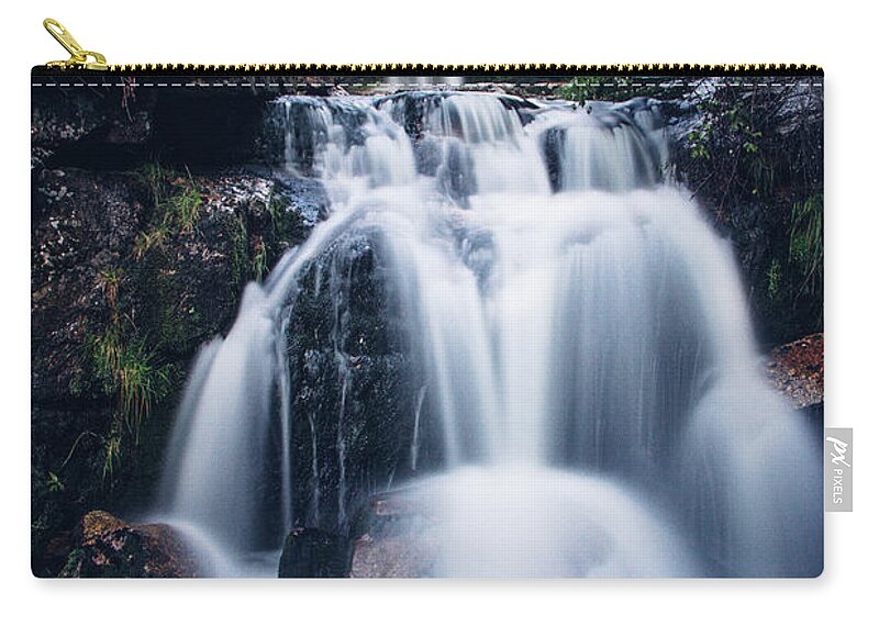 Jizera Mountains Zip Pouch featuring the photograph Cascade of two large waterfalls on the small river Jedlova by Vaclav Sonnek