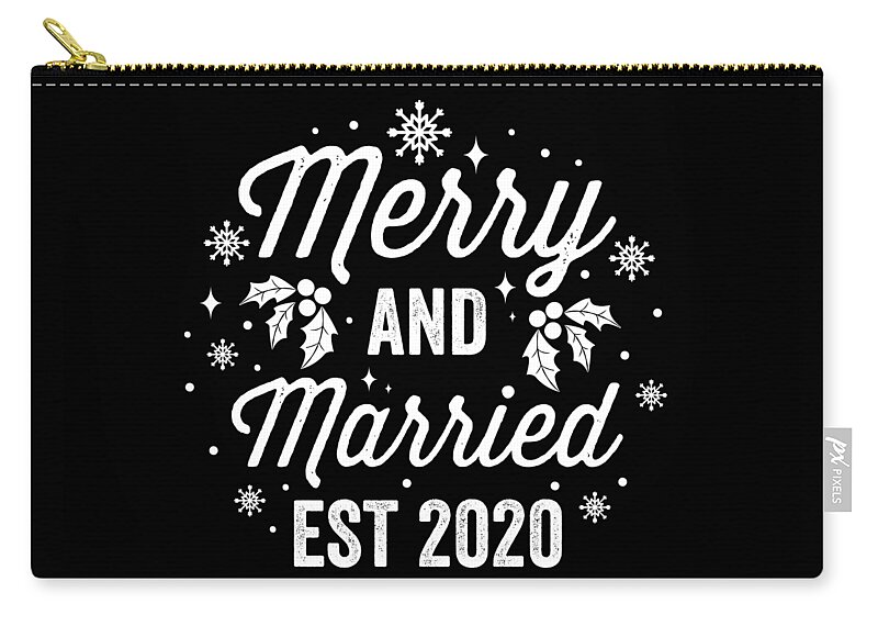 Christmas Merry and Married Est 2020 Newlywed Gift Zip Pouch by