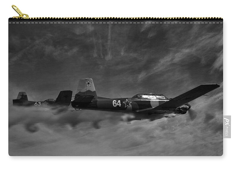 Black Zip Pouch featuring the photograph Formation Flight in Black and White by Carolyn Hutchins