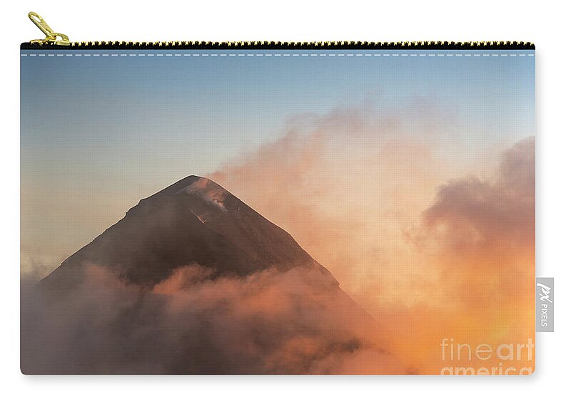 Fuego Zip Pouch featuring the photograph Fuego Volcano Guatemala Sunset #2 by THP Creative