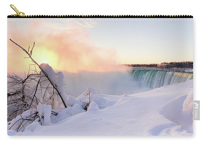 Bridal Veil Falls Is Separated From Horseshoe Falls By Goat Isla Zip Pouch featuring the photograph Niagara Falls Ontario #2 by Nick Mares