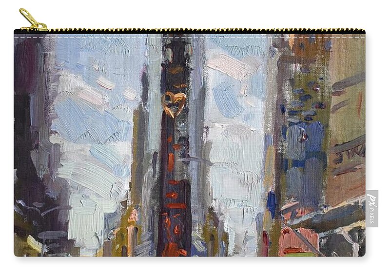 Times Square Zip Pouch featuring the painting NYC Times Square #2 by Ylli Haruni