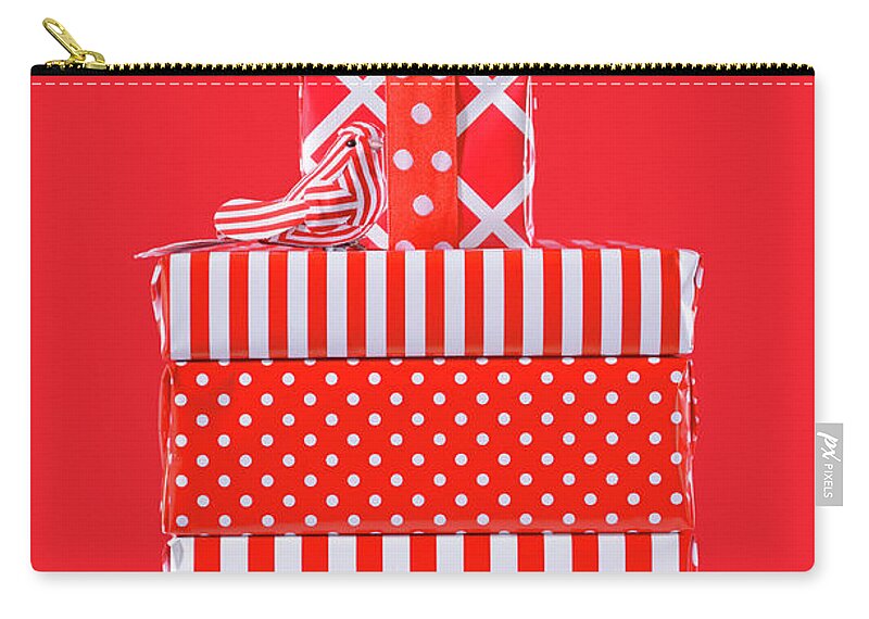 Bag Zip Pouch featuring the photograph Red and White Christmas Gifts #2 by Milleflore Images