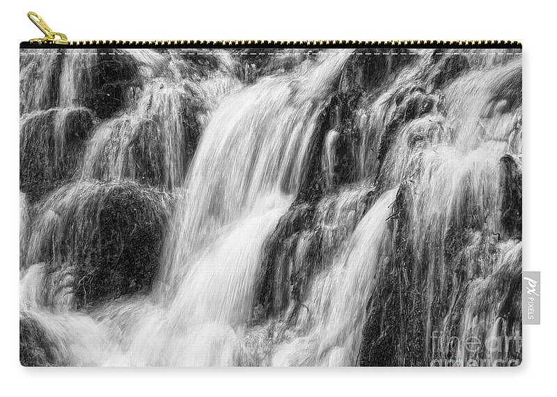 Black And White Zip Pouch featuring the photograph Rushing Water #2 by Phil Perkins