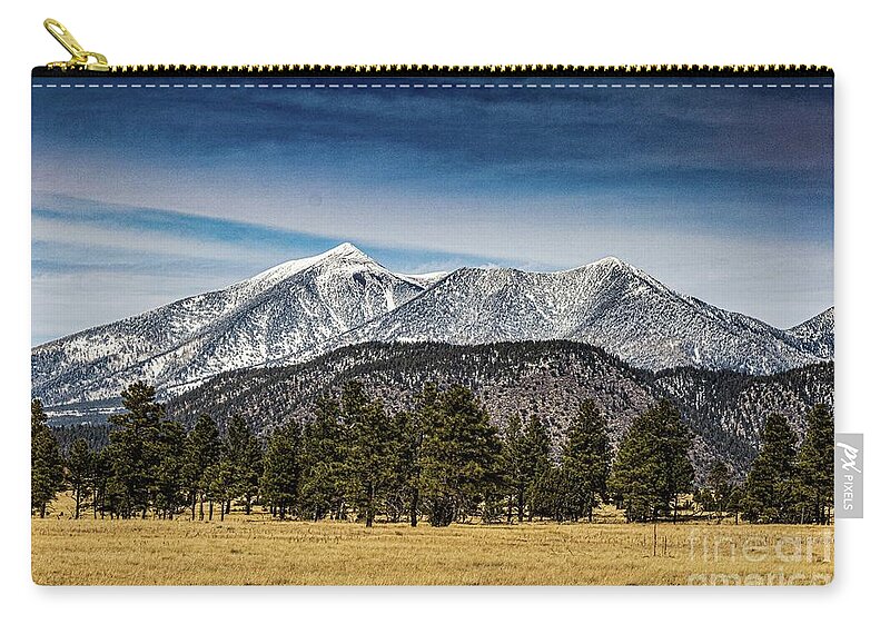 America Zip Pouch featuring the photograph San Francisco Peaks, Arizona by Thomas Marchessault