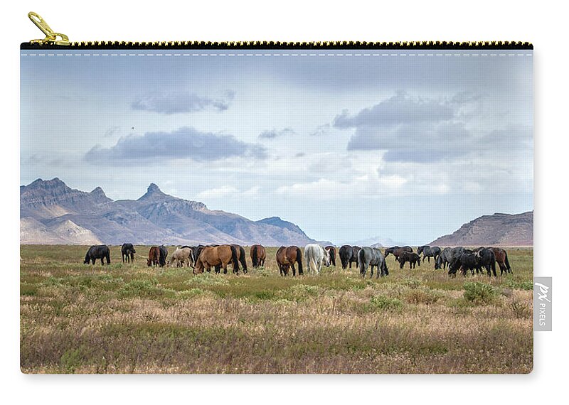 Horse Zip Pouch featuring the photograph The Wild Horses of the Onaqui Mountains, Utah #3 by Jeanette Mahoney