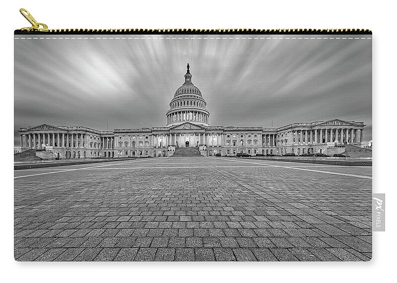 Us Capitol Zip Pouch featuring the photograph US Capitol Building bw #2 by Susan Candelario