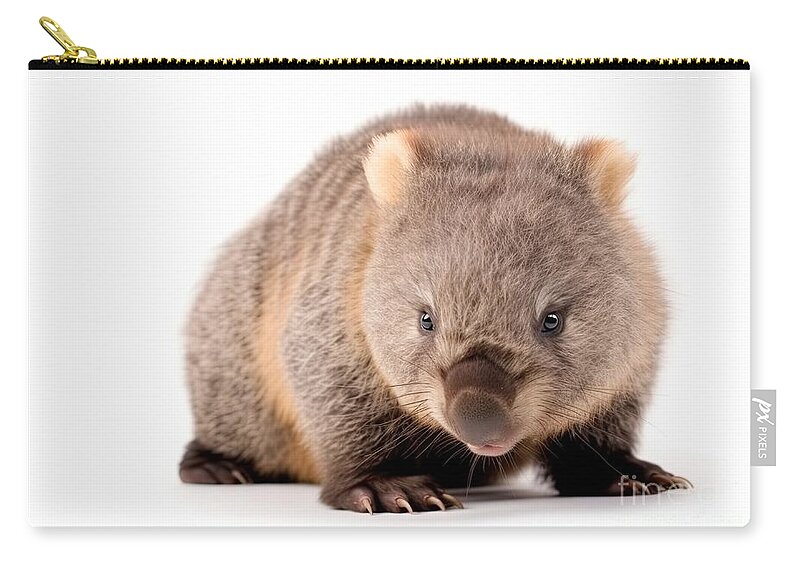 Wombat Zip Pouch featuring the digital art Wombat Joey Isolated On White Background #2 by Benny Marty
