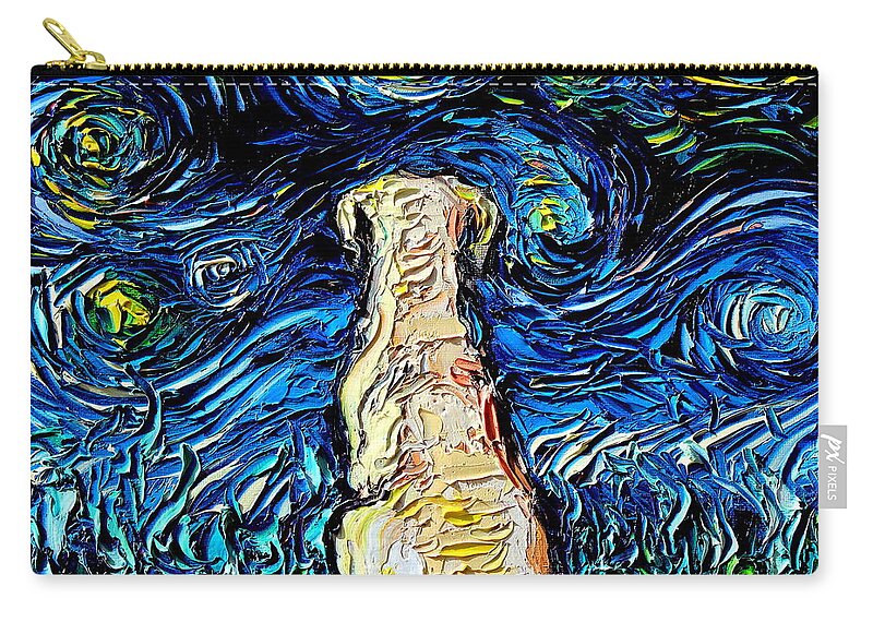 Yellow Lab Carry-all Pouch featuring the painting Yellow Labrador Night by Aja Trier