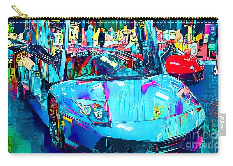 Wingsdomain Zip Pouch featuring the photograph 2010 Lamborghini LP670-4 Super Veloce in Popular Culture Action Comics Style Art 20210716 Long by Wingsdomain Art and Photography