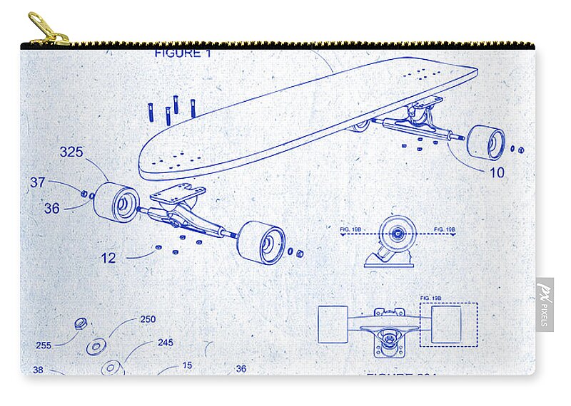 2015 Skateboard Longboard Blueprint Patent Print Zip Pouch by Greg