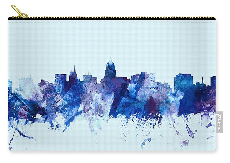 Madison Zip Pouch featuring the digital art Madison Wisconsin Skyline #21 by Michael Tompsett