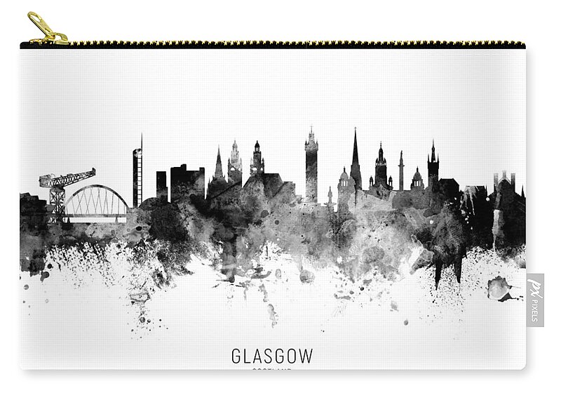 Glasgow Zip Pouch featuring the digital art Glasgow Scotland Skyline #23 by Michael Tompsett