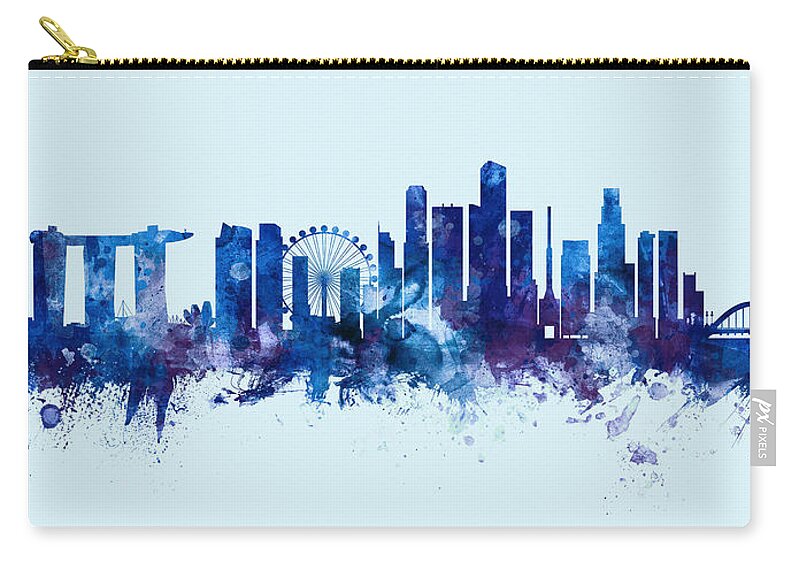 Singapore Zip Pouch featuring the digital art Singapore Skyline #24 by Michael Tompsett