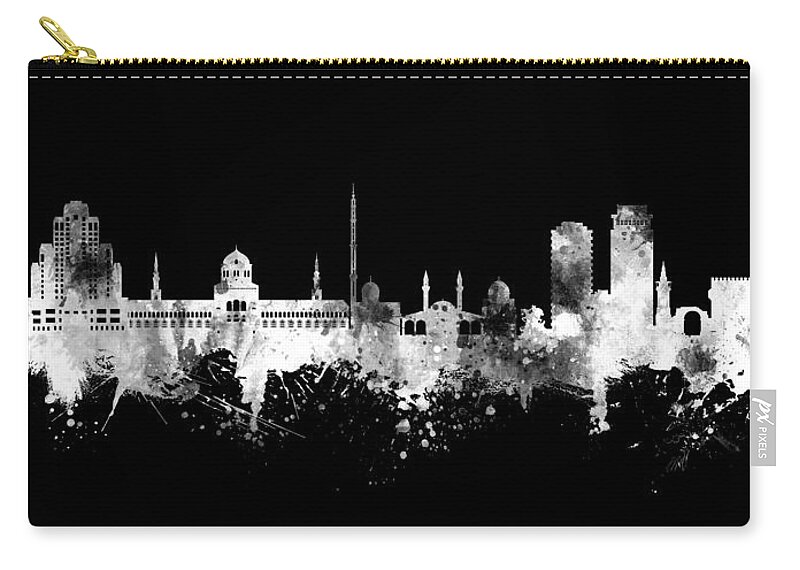 Damascus Zip Pouch featuring the digital art Damascus Syria Skyline #26 by Michael Tompsett