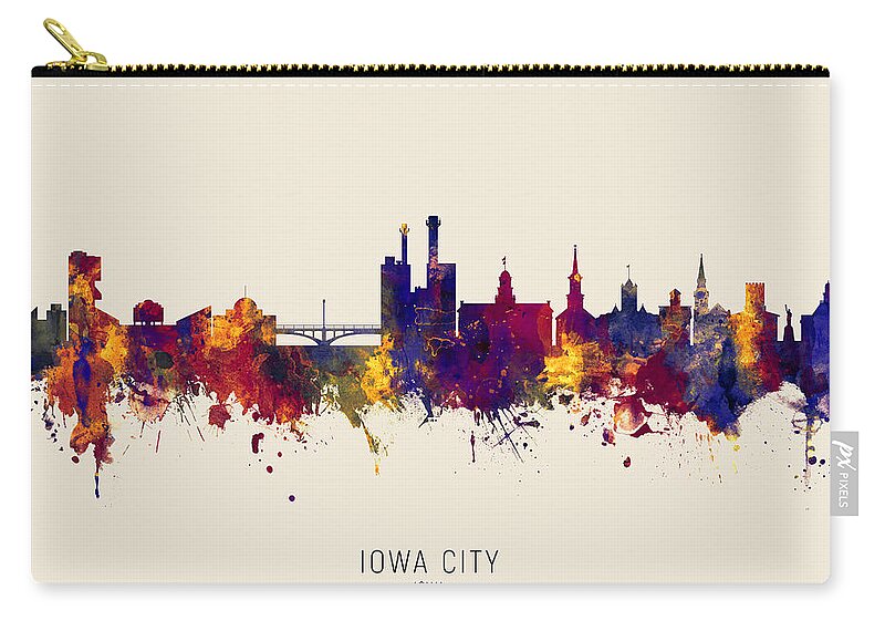 Iowa City Zip Pouch featuring the digital art Iowa City Iowa Skyline #27 by Michael Tompsett