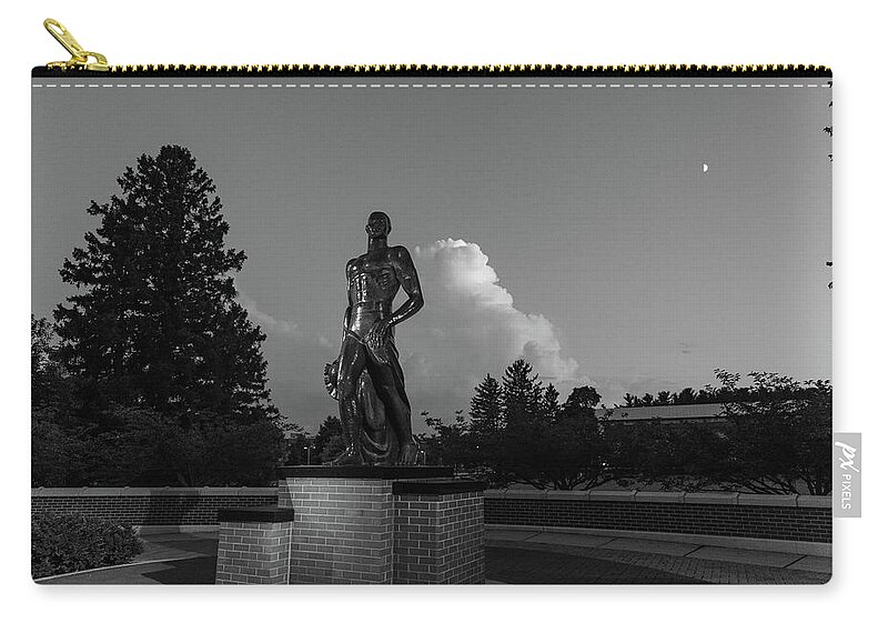 Spartan Staue Night Zip Pouch featuring the photograph Spartan statue at night on the campus of Michigan State University in East Lansing Michigan #27 by Eldon McGraw