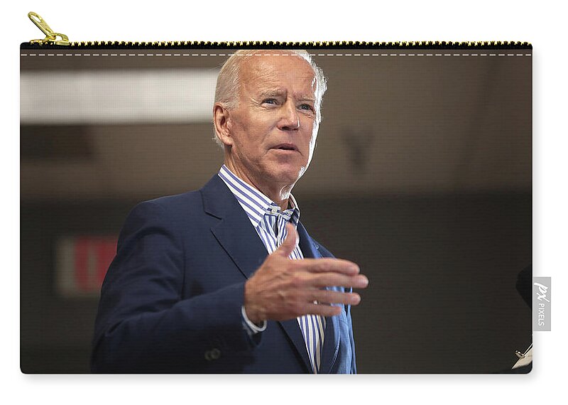 Portrait Of President Joe Biden By Gage Skidmore Zip Pouch featuring the digital art Portrait of President Joe Biden by Gage Skidmore #28 by Celestial Images