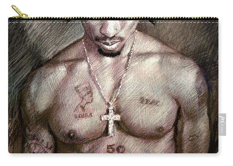 Tupac Zip Pouch featuring the drawing 2Pac by Viola El