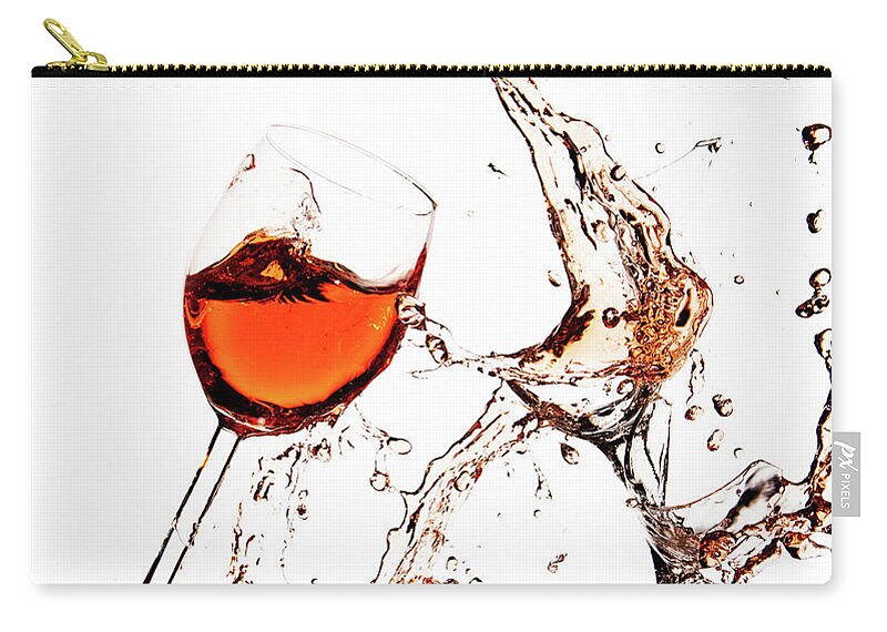 Damaged Zip Pouch featuring the photograph Broken wine glasses with wine splashes on a white background by Michalakis Ppalis