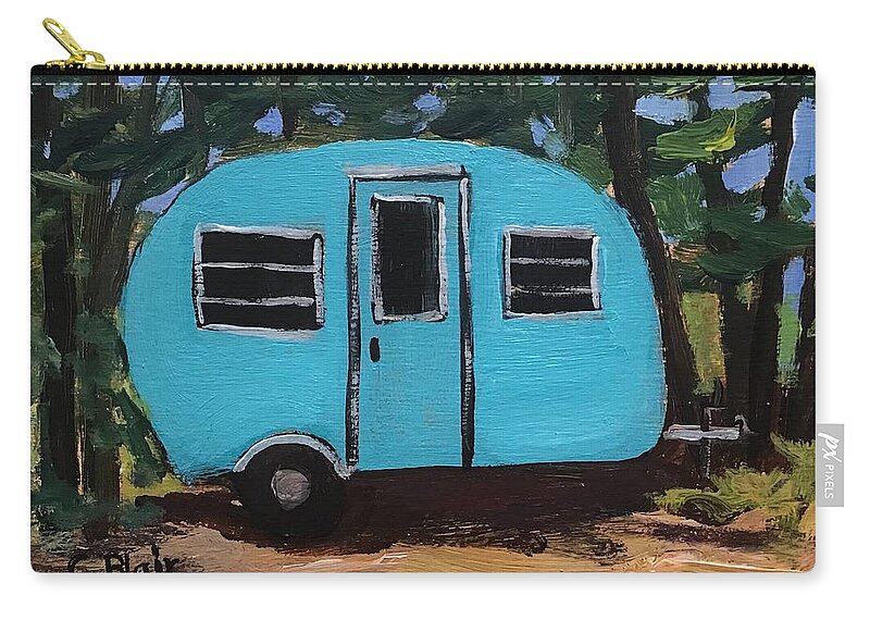 Vintage Trailer Zip Pouch featuring the painting Happy Camper #4 by Cynthia Blair