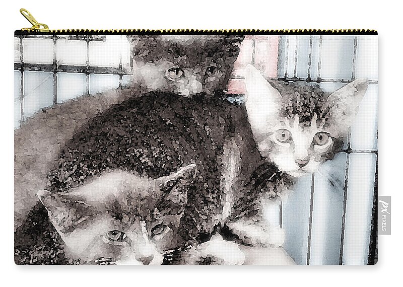 Kittens Zip Pouch featuring the painting 3 Kittens by George Pedro