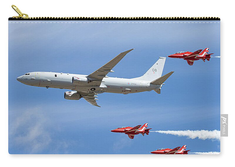 P 8 Poseidon Zip Pouch featuring the photograph Red Arrows and P8 Poseidon #3 by Airpower Art