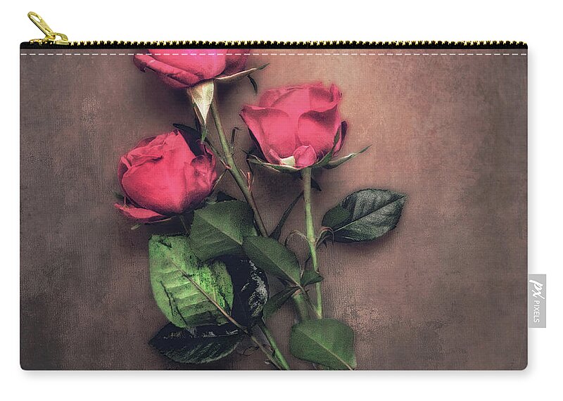 Rose Zip Pouch featuring the photograph 3 Roses by Steve Kelley