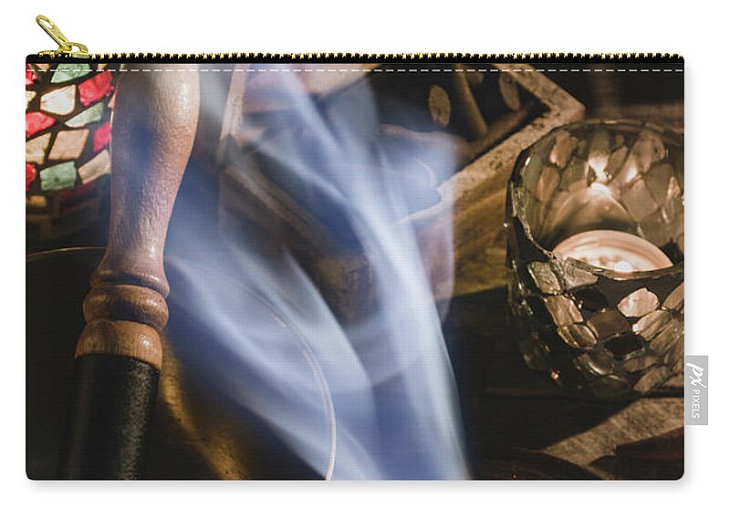 Mystical Zip Pouch featuring the photograph Smoke of an incense cone and bowl #3 by Vicente Sargues