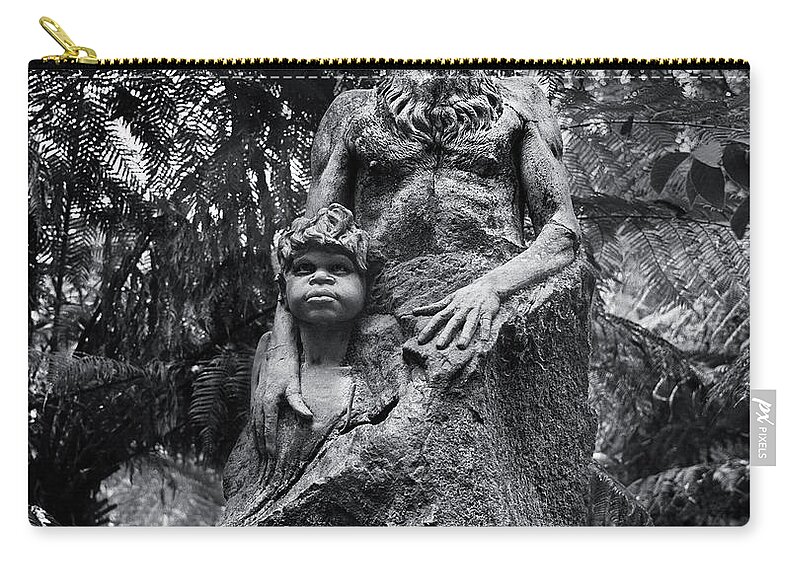 Aboriginal Sculpture Zip Pouch featuring the sculpture William Rickett's Aboriginal sculpture - Black and white photo #10 by Paul E Williams