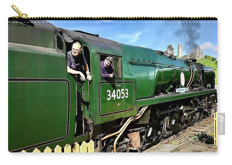 34053 Zip Pouch featuring the photograph SR Battle of Britain Class34053 Sir Keith Park Crew at Corfe by Gordon James