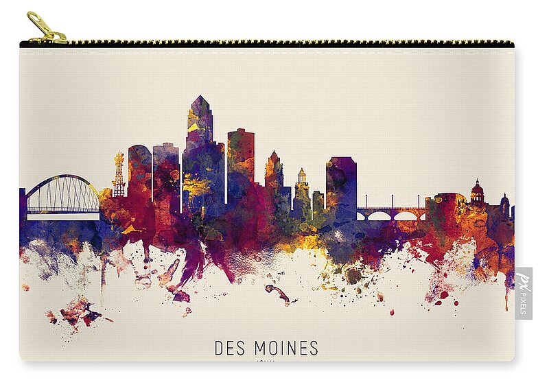 Des Moines Carry-all Pouch featuring the digital art Des Moines Iowa Skyline by Michael Tompsett