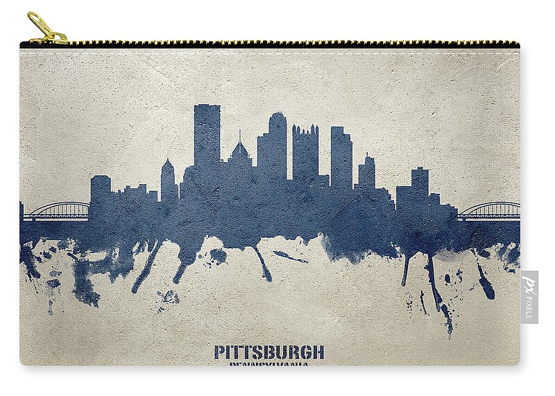 Pittsburgh Zip Pouch featuring the digital art Pittsburgh Pennsylvania Skyline #38 by Michael Tompsett
