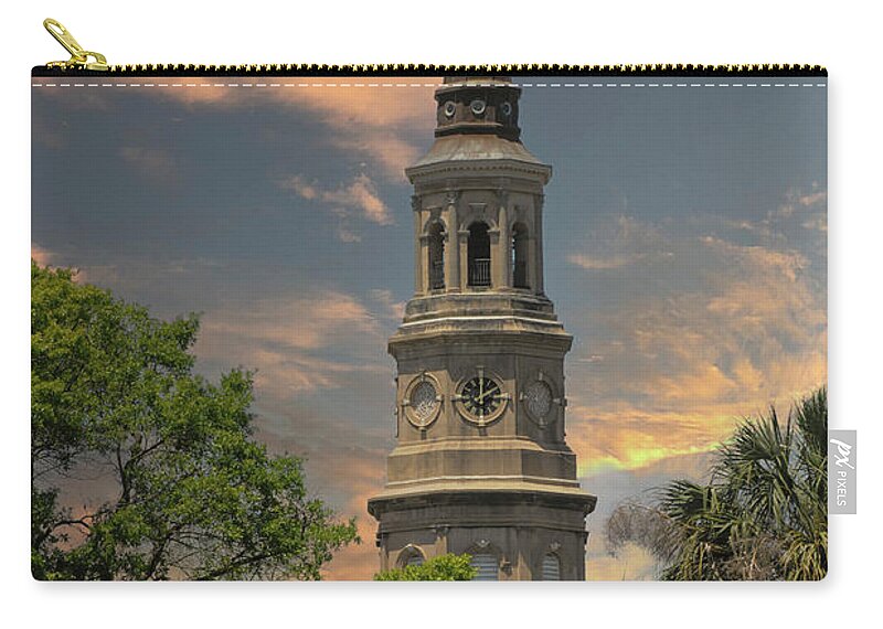 St. Phillip's Church Zip Pouch featuring the photograph Holy City - St Phillips Historic Church - Charleston SC by Dale Powell