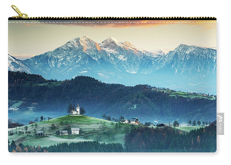Sveti Zip Pouch featuring the photograph Church of Saint Thomas at sunrise #39 by Ian Middleton