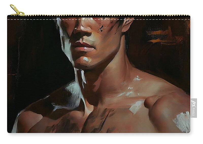 Beautiful Impressionist Painting Of Bruce Lee Art Zip Pouch featuring the painting Beautiful Impressionist painting of Bruce Lee a by Asar Studios #4 by Celestial Images