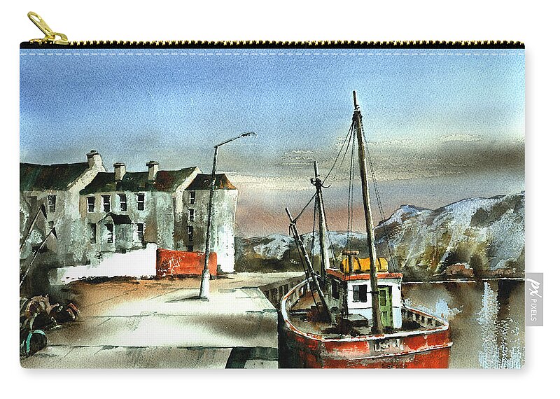 Zip Pouch featuring the painting Bunbeg Harbour DONEGAL #5 by Val Byrne