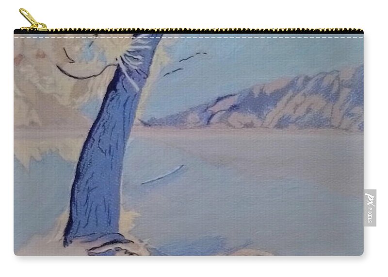 Series Zip Pouch featuring the painting Icy Winter Dawn by the Lake by Kathy Crockett