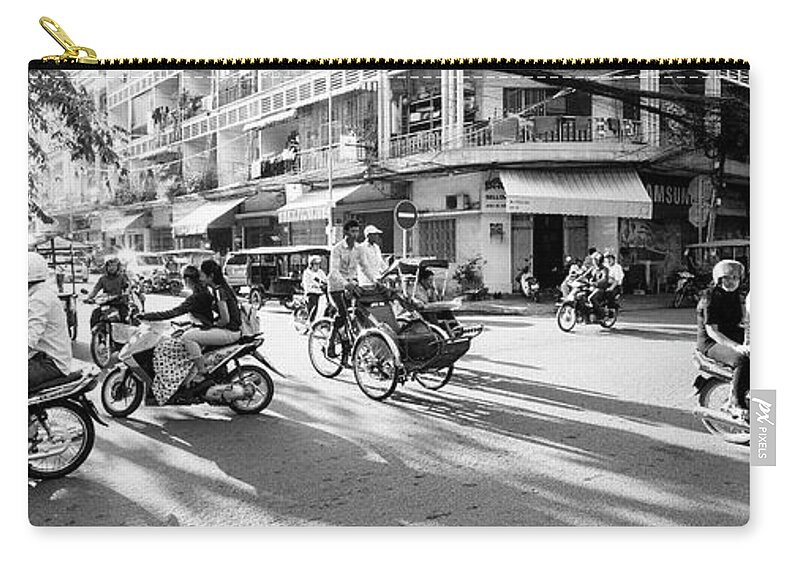 Panoramic Zip Pouch featuring the photograph Siem Reap cambodia street motorbikes #4 by Sonny Ryse