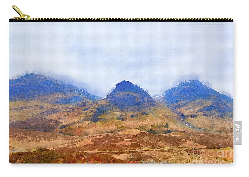 Scotland Zip Pouch featuring the digital art The Three Sisters of Glen Coe. #4 by Jules Walters